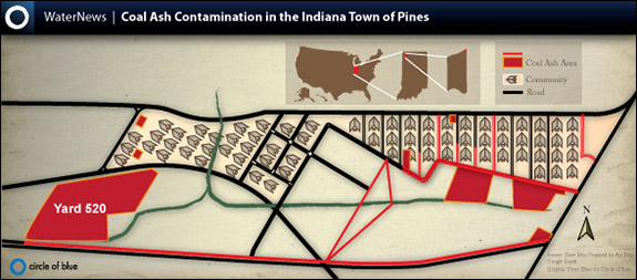 Town of Pines coal ash Map Water Energy Pollution Toxic Waste Town of Pines Indiana