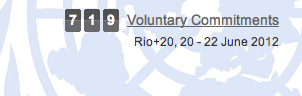 As of July 6, the United Nations Conference on Sustainable Development website listed a total of 719 voluntary commitments promised by governments and organizations as a result of Rio+20. Rio+20 voluntary commitments UNCSD sustainable development United Nations 719