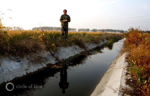 Click to enlarge. Gao Wan Qiu soya beans farmer canal irrigation feeder channel rice crop Xinmin Liaoning China food agriculture production
