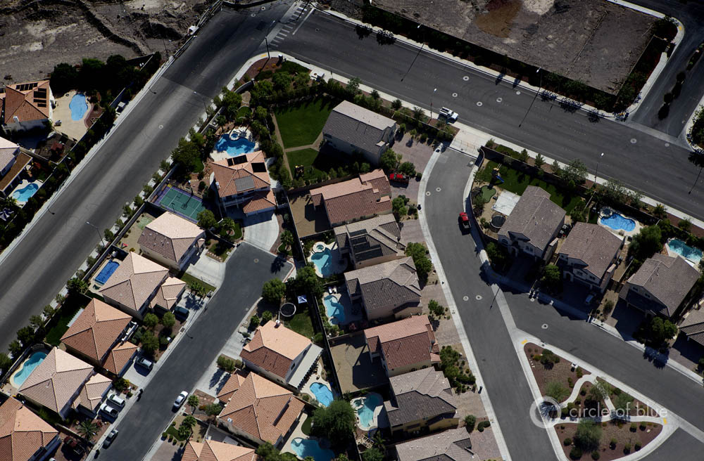 Click to enlarge. Colorado River Basin Swimming Pool Las Vegas strip hotel fountains water awareness efficiency