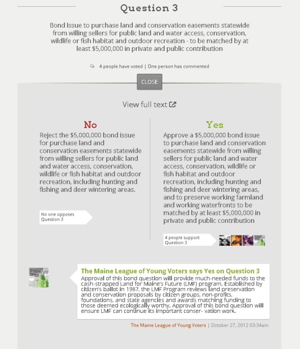 Click to enlarge. Maine question 3 theballot.org 2012 presidential election land and conservation easements