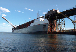 Vessel at ore dock during loading, in Marquette, Mi.