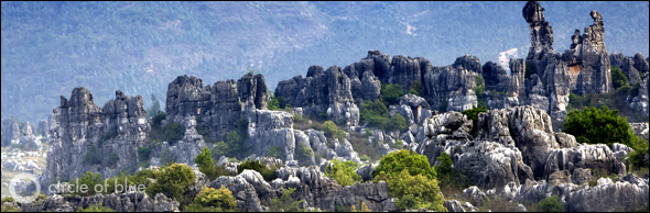 The rugged karst landscape of the Stone Forest near Guilin is a UNESCO World Heritage Site.