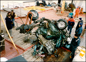 In 1997, he retrieved a Ford Bronco, pictured above, that drove off the Mackinac Bridge of Michigan.