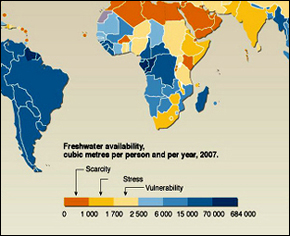 A 2007 graphic of global water availability.