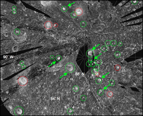 Pictured above: A NASA radar image of ice collected in 40 craters on the moon's north pole.