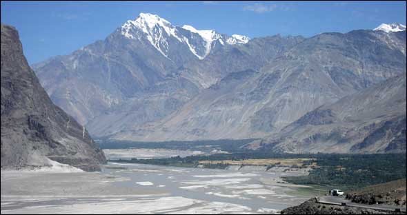The Indus Valley near Skardu, Pakistan. The Indus is one of the three western rivers granted to Pakistan under the Indus Waters Treaty.
