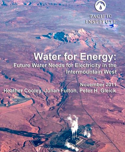 water energy pacific institute report electricity heather cooley peter gleick intermountain west U.S. united states