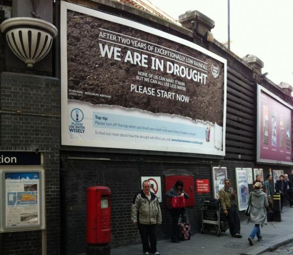 London England drought paddington station domestic water use UK united kingdom billboard