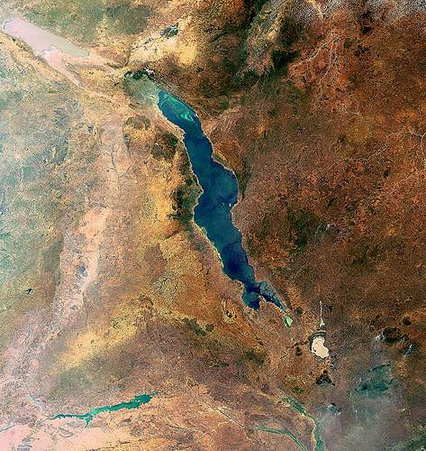 Circle of Blue Lake Malawi satellite
