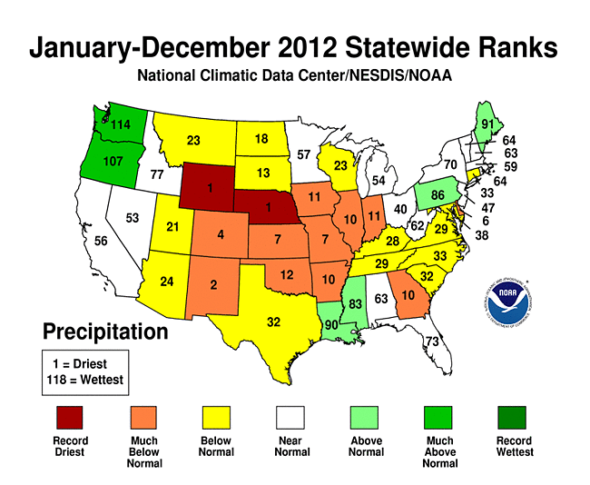 2012 United States precipitation ranks