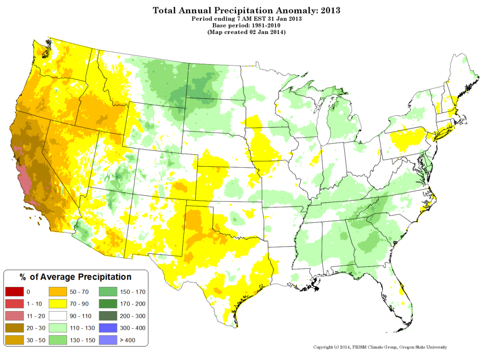 California 2013 drought water supply reservoir storage precipitation