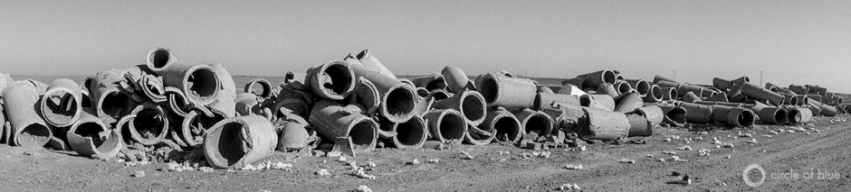 Old concrete irrigation pipe in California's Central Valley.