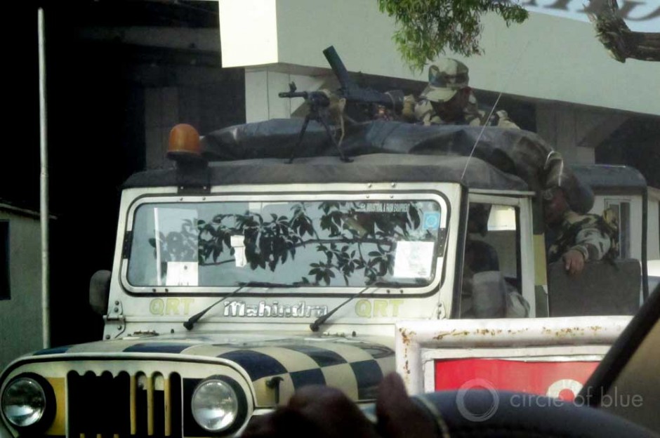 Manned machine gun nests and mobile military vehicles, armed with machine guns, eye travelers arriving and leaving the region’s major airport in Guwahati, the capital of Assam. 