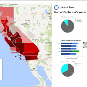 Credit — Map © Jordan B. Bates and Aubrey Ann Parker / Circle of Blue Caption — Infographic: California’s water withdrawals from 1985 to 2005, as well as information on population demographics and arsenic contamination in the Central Valley.
