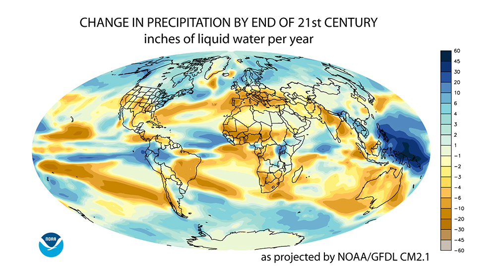 NOAA GFDL Climate Change Modeling Precipitation Changes Global High Emissions Scenario