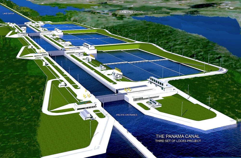 Panama Canal Authority expansion German technology water saving conservation recycle recycling storage basin lockage infrastructure shipping global trade