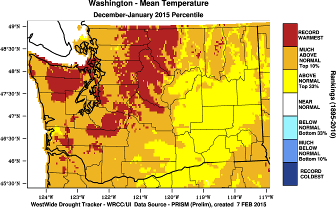 Washington 2015 temperature climate change snowpack Western Region Climate Center