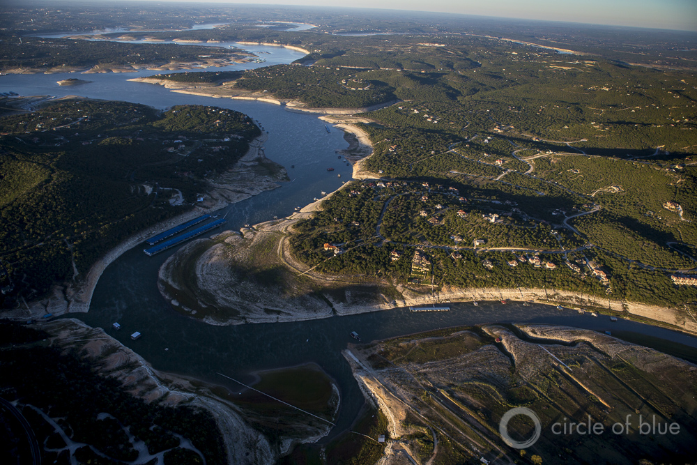 Texas Lake Travis Colorado River Highland Lakes aerial photo water supply drought J. Carl Ganter Circle of Blue