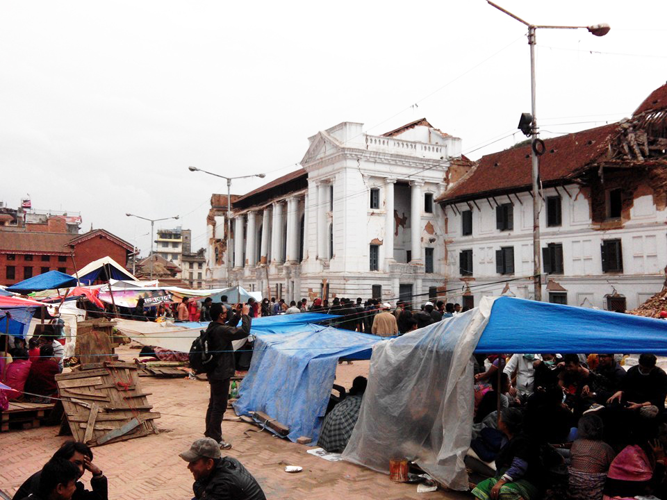 Nepal earthquake Gorkha Kathmandu devastation debris makeshift tent camp shelter L. Dan Stewart Peace Corps