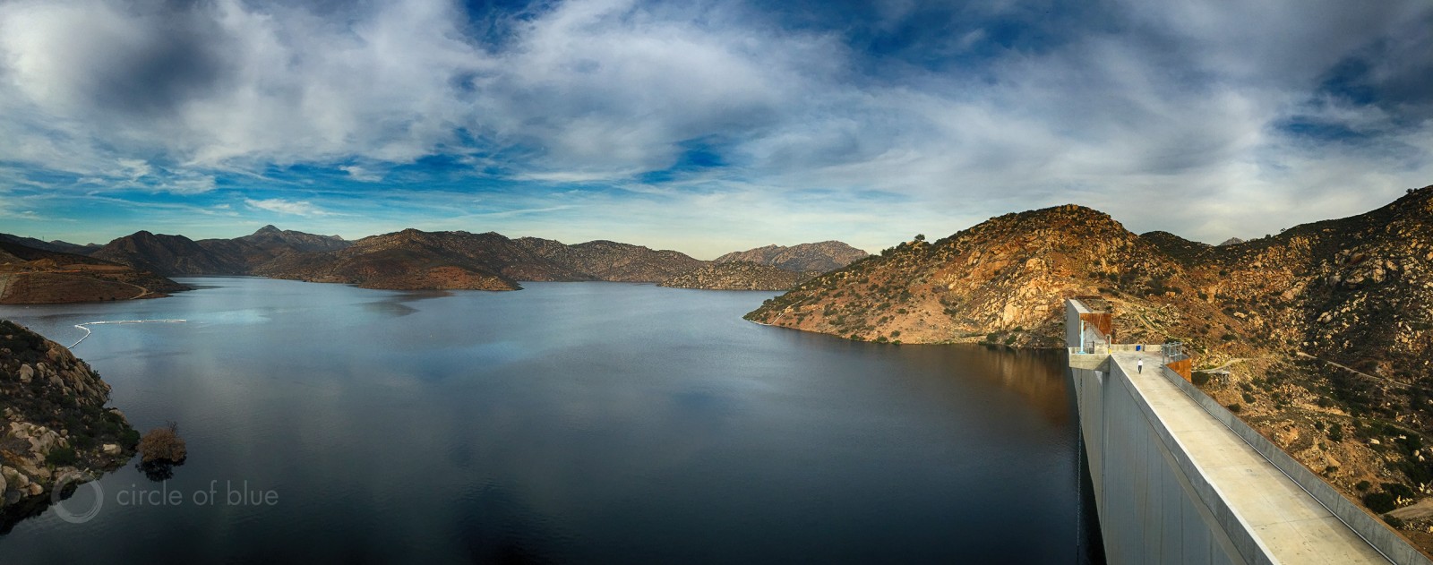The San Vincent Dam stores water for San Diego, California. Late last year the city opened the $US 1 billion Carlsbad desalination plant, the nation’s largest, to increase freshwater supplies. Photo © J. Carl Ganter / Circle of Blue