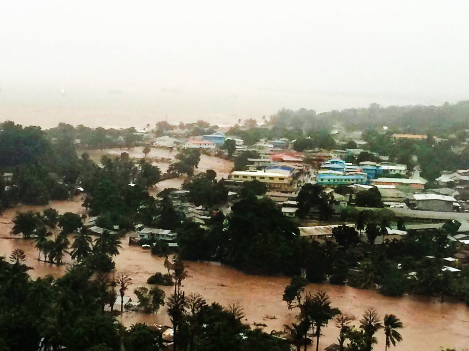 During the 2014 storm, the Mataniko River overflowed its banks in Honiara. The floods killed 21 people and triggered an outbreak of infectious diarrhea that killed 10 more. Photo © Ministry of Climate Change and Natural Disasters 