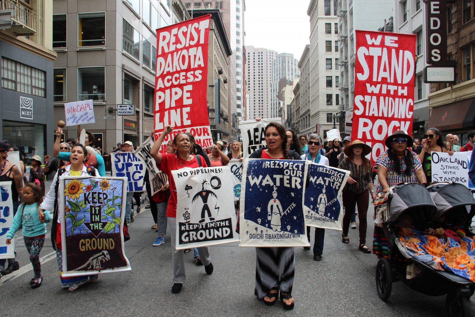 Protesters marched in San Francisco last week against the Dakota Access pipeline to show support for the Standing Rock Sioux. The pipeline is under construction near the tribe's land in North Dakota. Photo courtesy Peg Hunter via Flickr Creative Commons. 