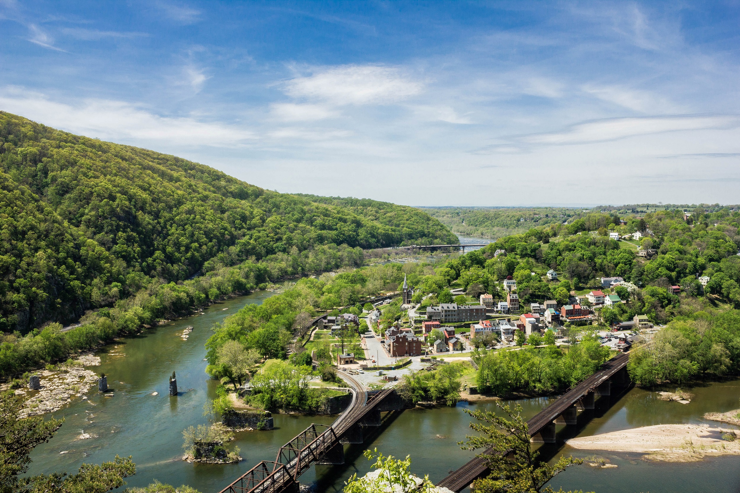 The Shenandoah River, left, joins the Potomac at Harpers Ferry, West Virginia. Maryland's control over the Potomac is the source of potential legal action by West Virginia. 