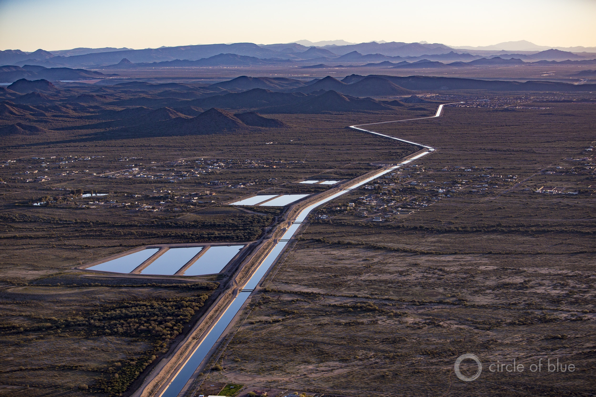 The Central Arizona Project canal snakes 336 miles across the desert to deliver water to three counties in the heart of the state. Photo © J. Carl Ganter / Circle of Blue