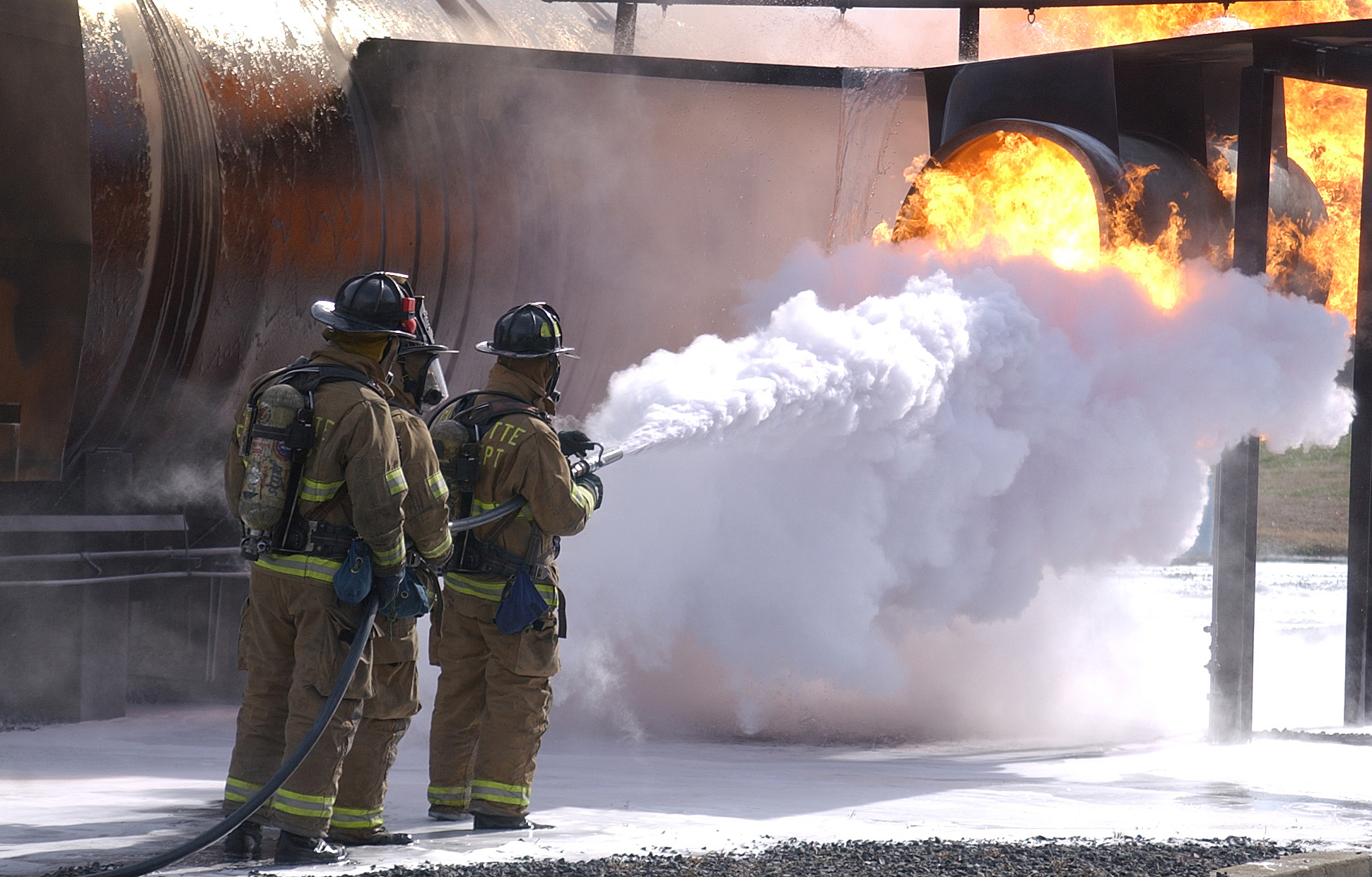 Certain firefighting foams used to put out oil fires have been linked to PFAS contamination of groundwater near fire stations and military bases. Photo by Tech Sgt Brian E. Christiansen, North Carolina Air National Guard Public Affairs