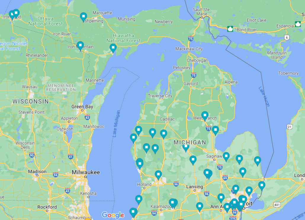 Municipalities with the highest overburden score - data from the state Environment, Great Lakes, and Energy Department on Google Maps